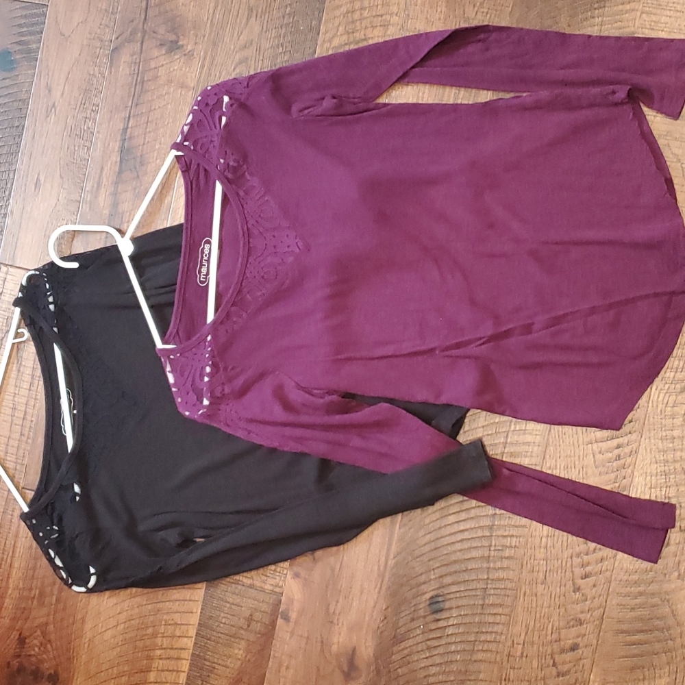 Maurices lace detail long sleeve small black maroon